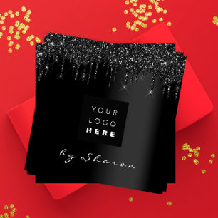 Tarjeta De Visita Cuadrada Nail Lash Black Drips 6 Punches Personalizado Logo