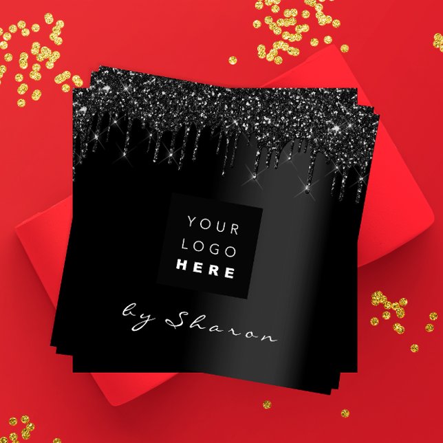 Tarjeta De Visita Cuadrada Nail Lash Black Drips 6 Punches Personalizado Logo (Subido por el creador)