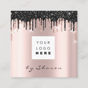 Tarjeta De Visita Cuadrada Nail Lashes Black Drips 6 Punches Logotipo Rosa