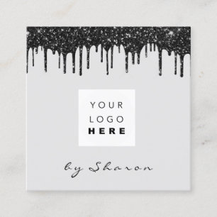 Tarjeta De Visita Cuadrada Nail Lashes Black Dris 6 Punches Logo Gris