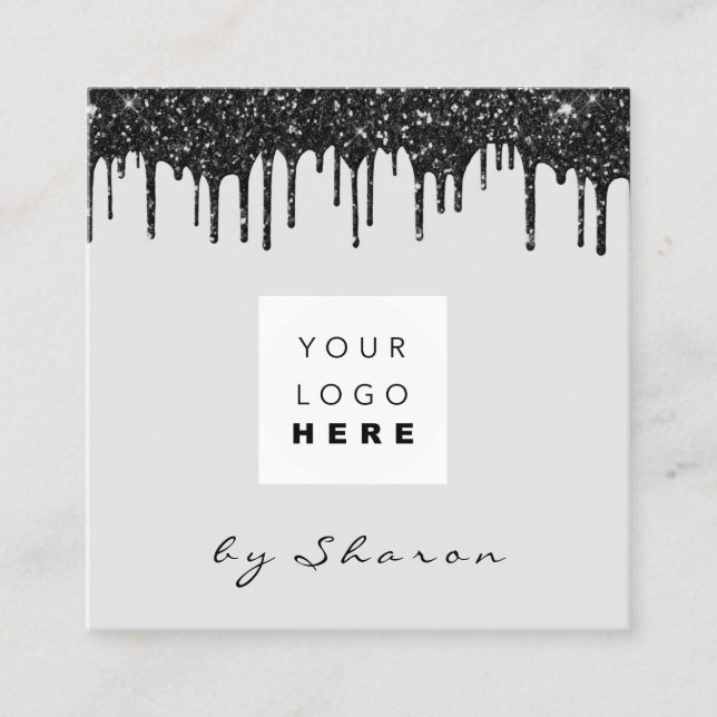 Tarjeta De Visita Cuadrada Nail Lashes Black Dris 6 Punches Logo Gris (Anverso)