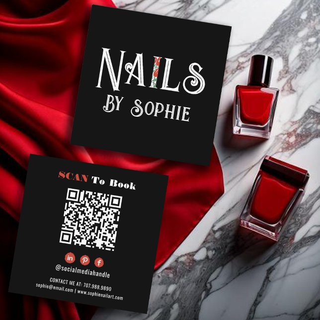 Tarjeta De Visita Cuadrada Nail Tech Nail Art Black (Subido por el creador)