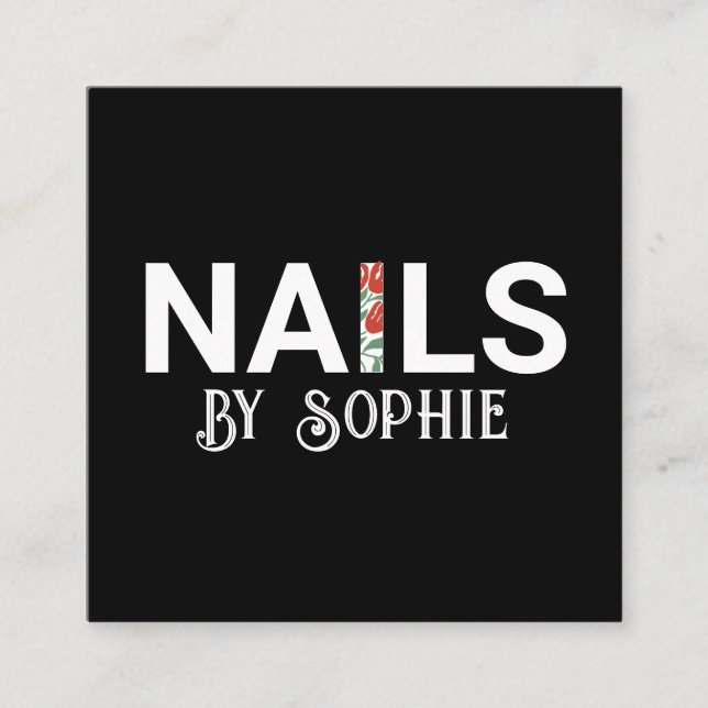 Tarjeta De Visita Cuadrada Nail Tech Nail Art Black Square Business Card (Anverso)