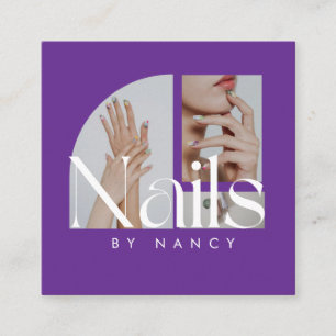 Tarjeta De Visita Cuadrada Nails Collage de fotos Purple