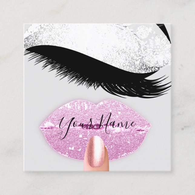 Tarjeta De Visita Cuadrada Nails Makeup Boutique Pink Kiss Levantamientos (Anverso)