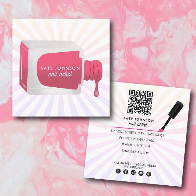 Tarjeta De Visita Cuadrada Nails Manicure Pedicure Beauty Nail Artist Retro (Nails Manicure Pedicure Beauty Nail Artist Retro Square Business Card)