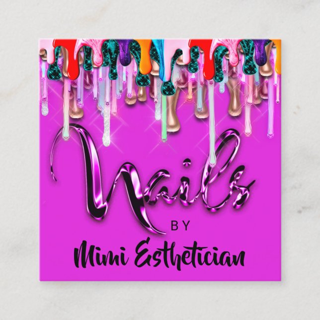 Tarjeta De Visita Cuadrada Nails Studio Artist Nails Script Logo Beauty SPA (Anverso)