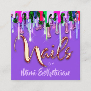 Tarjeta De Visita Cuadrada Nails Studio Artist Nails Script Logo Drillos púrp