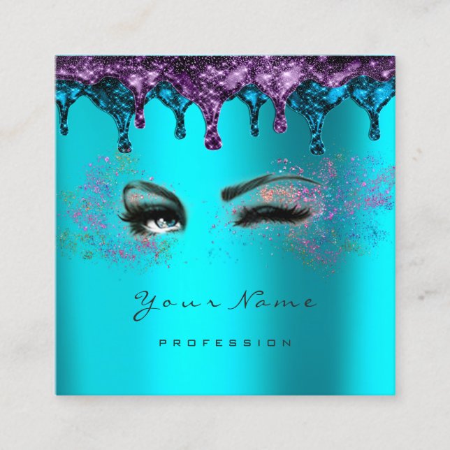 Tarjeta De Visita Cuadrada Nails Wax Eyelash Depilación Turquesa Azul (Anverso)