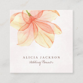 Tarjeta De Visita Cuadrada Naranja amarillo acuarela pétalos de boda planific