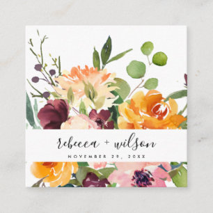 TARJETA DE VISITA CUADRADA NARANJA AMARILLO CLARO FLORA BUNCH BODA GRACIAS