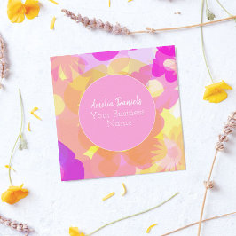 Tarjeta De Visita Cuadrada Naranja amarillo rosa Floral