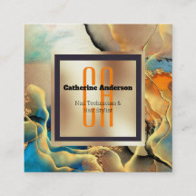 naranja azul mármol tinta monograma cuadrado