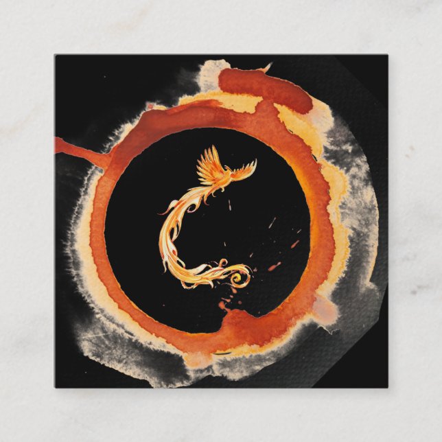 Tarjeta De Visita Cuadrada *~* Naranja Borgoña Fénix Anillo de Fuego Rojo (Anverso)