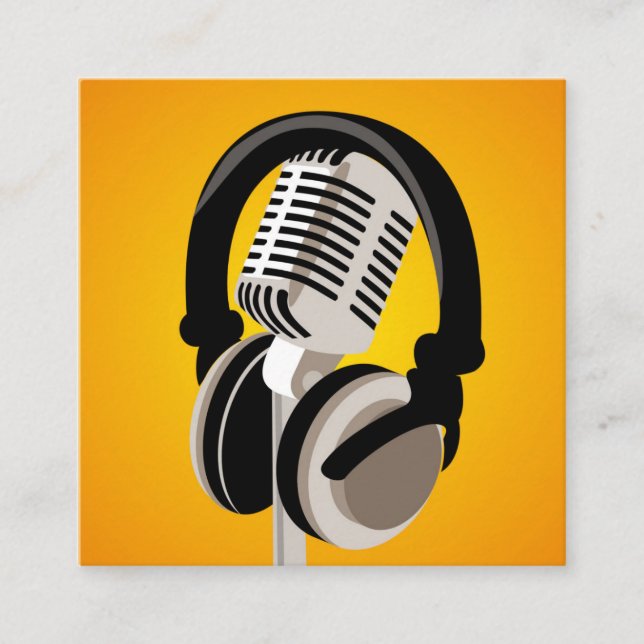 Tarjeta De Visita Cuadrada Naranja de audífonos de micrófono de podcast (Anverso)