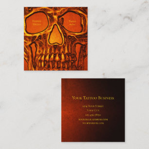 Tarjeta De Visita Cuadrada Naranja de cráneo de artista del tatuaje negro gót
