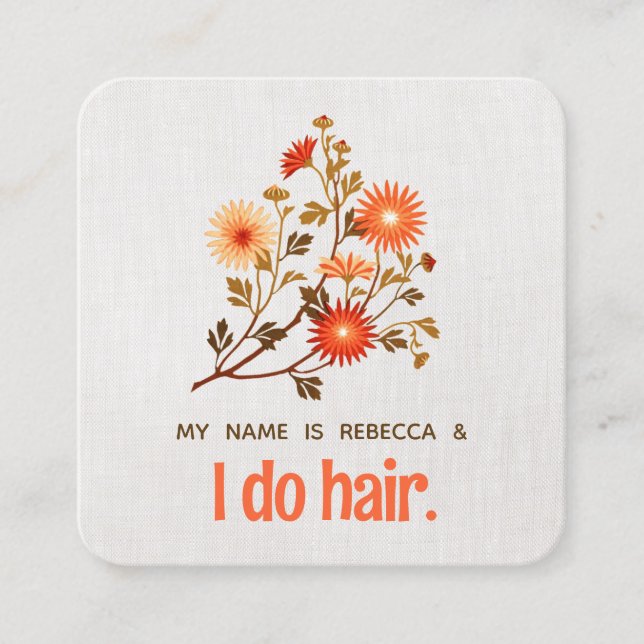 Tarjeta De Visita Cuadrada Naranja floral cutáneo retro (Anverso)