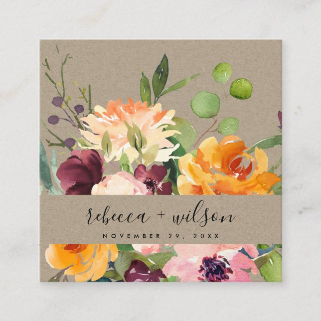 Tarjeta De Visita Cuadrada Naranja GRIEGO AMARILLO FLORA BUNCH BODA GRACIAS (Anverso)