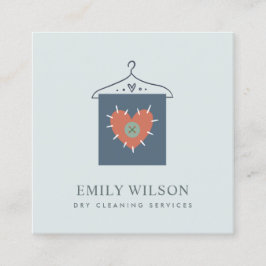 TARJETA DE VISITA CUADRADA NARANJA GRIS AQUA RUBOR COLGANDO ROPA SECADOR
