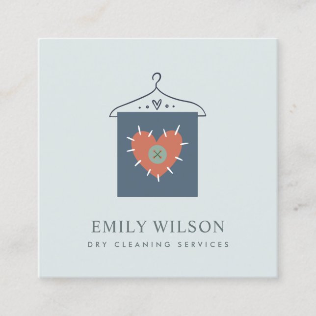 TARJETA DE VISITA CUADRADA NARANJA GRIS AQUA RUBOR COLGANDO ROPA SECADOR (Anverso)