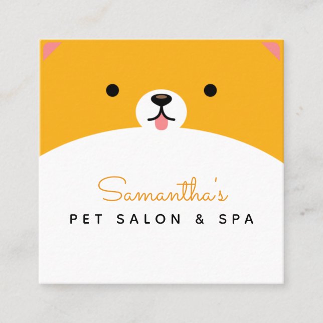 Tarjeta De Visita Cuadrada Naranja  Mascota Face Animal Care Salon Spa Modern (Anverso)