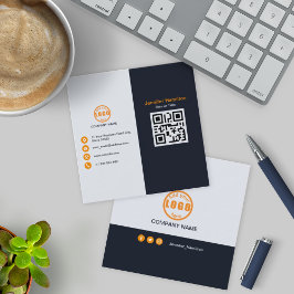 Tarjeta De Visita Cuadrada Naranja negro profesional añada su código QR de lo