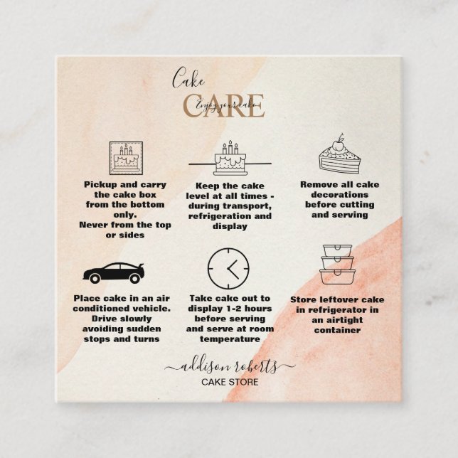 Tarjeta De Visita Cuadrada Naranja profesional simple Teracotta Cake Care (Anverso)