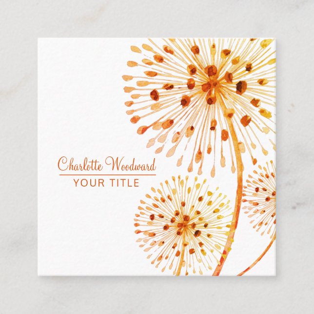 Tarjeta De Visita Cuadrada Naranja Quemado Vino Floral acuarela Floral (Anverso)