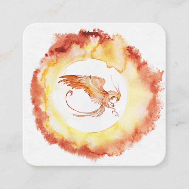 Tarjeta De Visita Cuadrada *~* Naranja Rojo Llama Fénix Anillo de Fuego Blanc (Anverso)