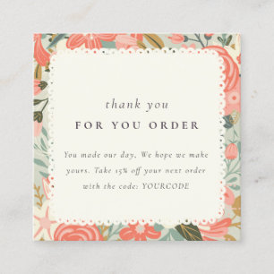 Tarjeta De Visita Cuadrada Naranja Rubor Verde azulada Ambrosia Floral Gracia