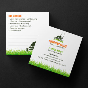 Tarjeta De Visita Cuadrada Naranja verde profesional Lawncare Landscaping Mow