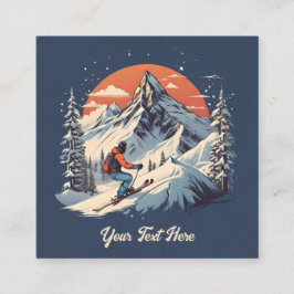 Tarjeta De Visita Cuadrada Naranja Vintage Mountain Pine Skip Sunset