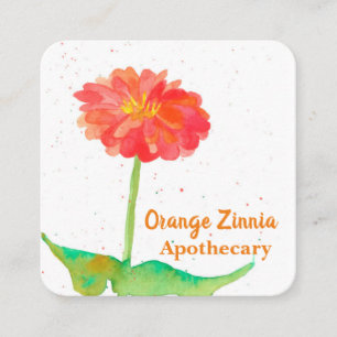 Tarjeta De Visita Cuadrada Naranja Zinnia Watercolor Flower