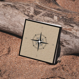 Tarjeta De Visita Cuadrada Nautical Compass Premium Kraft