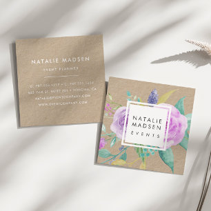 Tarjeta De Visita Cuadrada Nave floral violeta pintada