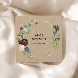 Tarjeta De Visita Cuadrada Nave geométrica floral azul y borgoñona