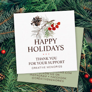 Tarjeta De Visita Cuadrada Navidades Acuarela Verde Gracias