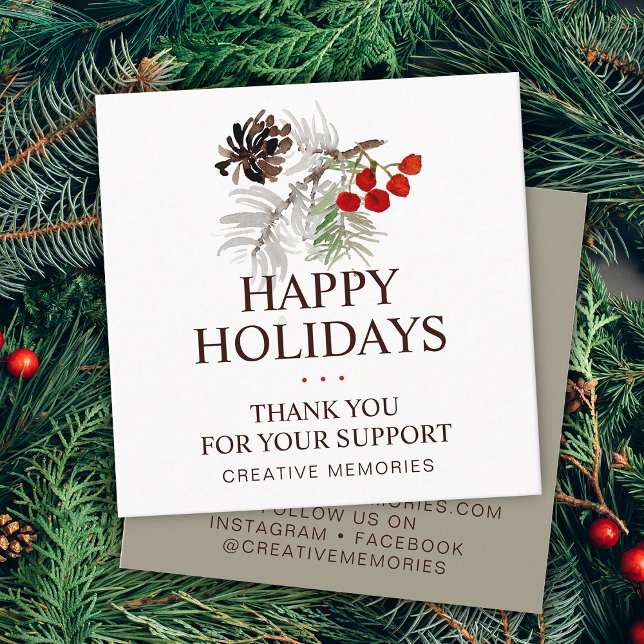 Tarjeta De Visita Cuadrada Navidades Acuarela Verde Gracias (Christmas Watercolor Greenery Thank You Square Business Card)