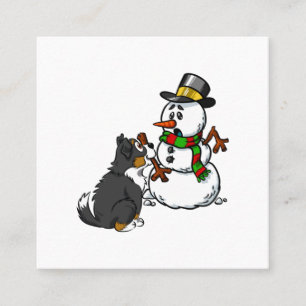 Tarjeta De Visita Cuadrada Navidades Bernese Mountain Dog Snowman