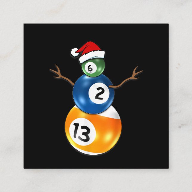 Tarjeta De Visita Cuadrada Navidades Billar Snowman con bolas de billar (Anverso)