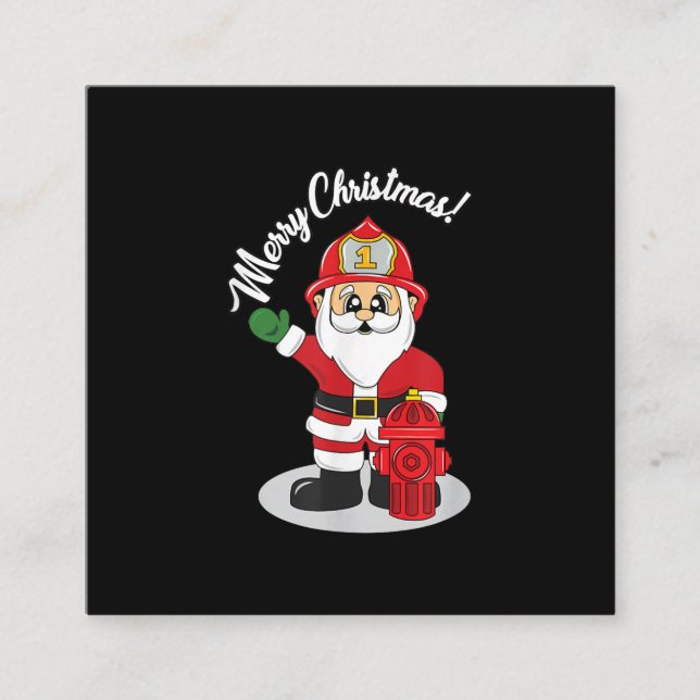 Tarjeta De Visita Cuadrada Navidades Bombero Santa Winter (Anverso)