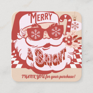 Tarjeta De Visita Cuadrada Navidades Brillantes Retro Santa Merry Gracias