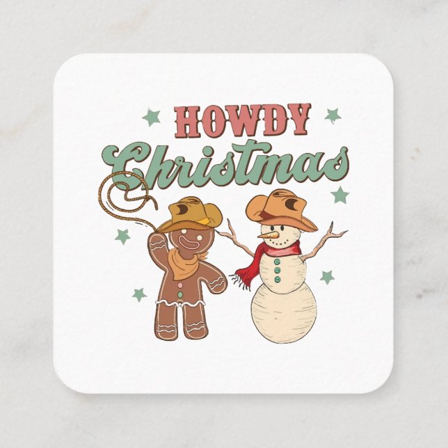 Tarjeta De Visita Cuadrada Navidades de Howad Cowboy Snowman Western Funny (Reverso)