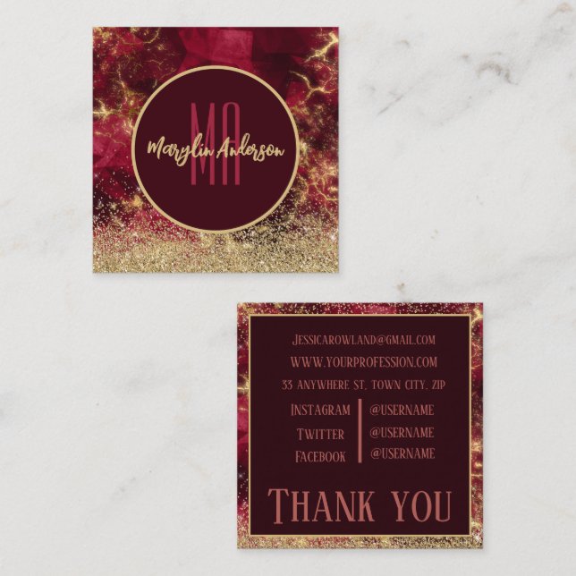 TARJETA DE VISITA CUADRADA NAVIDADES DE ORO INCENDIAN PERSONALIZADO PURPURINA (Anverso / Reverso)