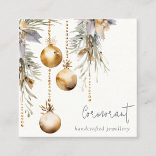 Tarjeta De Visita Cuadrada Navidades de oro Ornamentos De Pino Que Ganan Stud