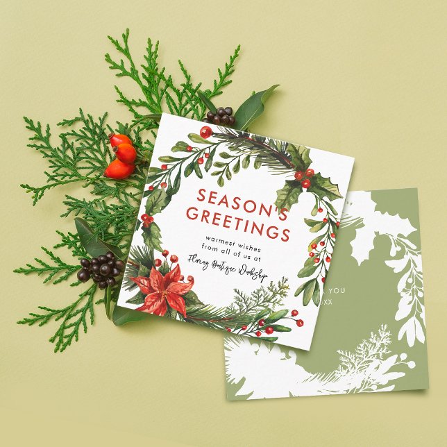 Tarjeta De Visita Cuadrada Navidades de pequeñas empresas: Wreath festiva (Small Business Christmas Festive Wreath Square Business Card)