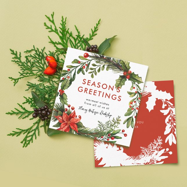 Tarjeta De Visita Cuadrada Navidades de pequeñas empresas: Wreath festiva (Small Business Christmas Festive Wreath Square Business Card)