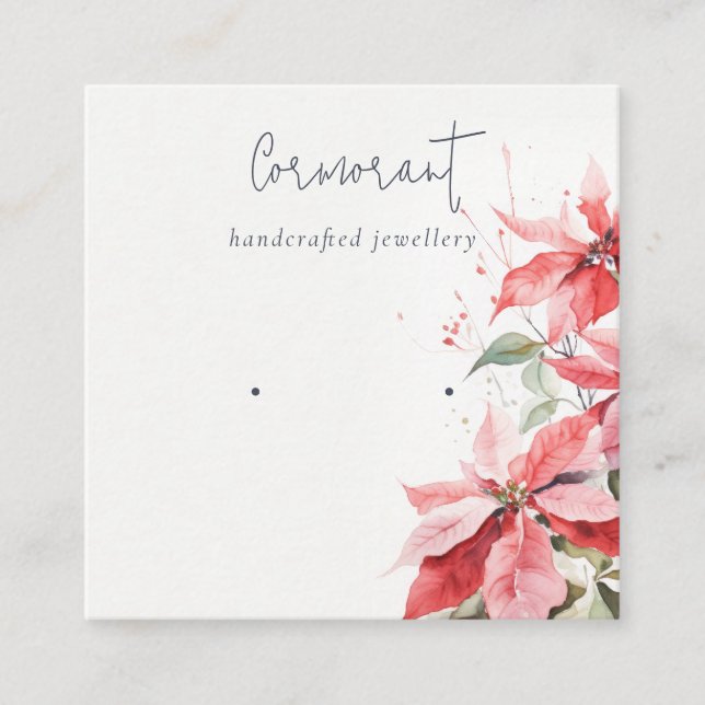 Tarjeta De Visita Cuadrada Navidades de Poinsettia Florals ganando Stud Holde (Anverso)