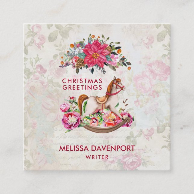 Tarjeta De Visita Cuadrada Navidades del caballo rocoso victoriano y de la Po (Anverso)