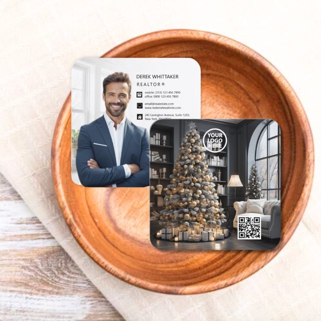 Tarjeta De Visita Cuadrada Navidades ejecutivo de bienes raíces Foto Código Q (Christmas Executive Real Estate Photo QR Code Square Business Card)